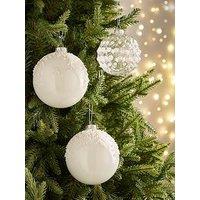 Festive Set Of 3 Glass Beaded Pearl Baubles