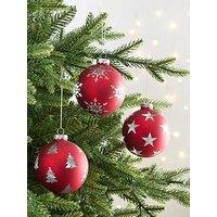 Festive Set Of 3 Glass Snowflake Christmas Tree Baubles