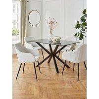 Very Home Chopstick 130 Cm Rectangular Glass Top Dining Table + 4 Alisha Boucle Chairs - Black/Cream