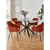 Very Home Chopstick 130 Cm Rectangular Glass Top Dining Table + 4 Alisha Chairs - Black/Rust