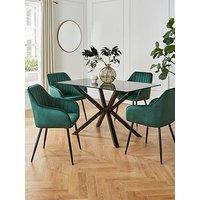 Very Home Chopstick 130 Cm Rectangular Glass Top Dining Table + 4 Alisha Chairs - Black/Green