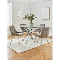 Very Home Chopstick 120 Cm Round Dining Table + 4 Alisha Chairs - Chrome/Grey