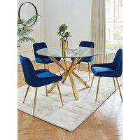 Very Home Chopstick 120 Cm Round Dining Table + 4 Alisha Chairs - Brass/Blue