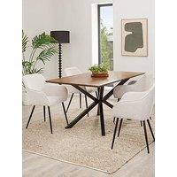 Very Home Chopstick 160 Cm Rectangle Wood Top Table + 4 Alisha Boucle Chairs - Brown/Black/Cream