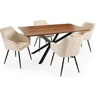 Very Home Chopstick 160 Cm Rectangle Wood Top Table + 4 Alisha Chairs - Brown/Black/Natural