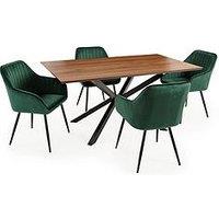 Very Home Chopstick 160 Cm Wood Top Table + 4 Alisha Boucle Chairs In Brown/Black/Green