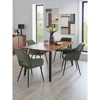 Very Home Sheldon 160 Cm Dining Table + 4 Fabric Sheldon Chairs - Brown/Black/Green