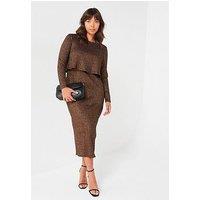 V By Very Curve Double Layer Dress Style Midi - Brown