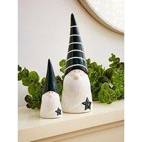 Festive Set Of 2 Ceramic Santa Christmas Decorations