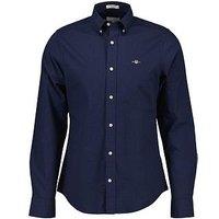 Gant Slim Fit Micro Print Long Sleeve Shirt - Navy