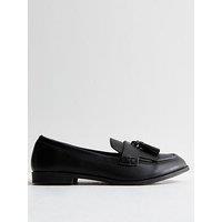 New Look Wide Fit Leather-Look Tassel Front Loafers - Black