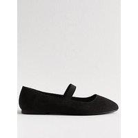 New Look Black Wide Fit Elasticated Strap Flat Suede Look Shoes