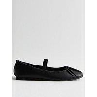 New Look Black Leather-Look Pleated-Toe Ballet Flats