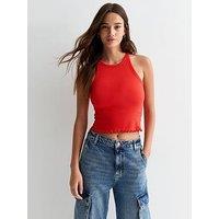 New Look Red Frill Hem Crop Racer Vest