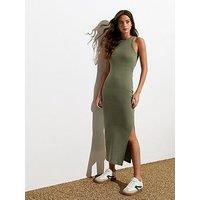 New Look Khaki Acid-Wash Rib Racer Vest Midi Dress