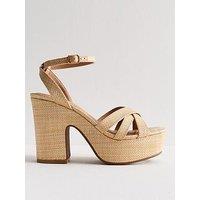 New Look Off White Raffia Wedge Platform Heel Sandals