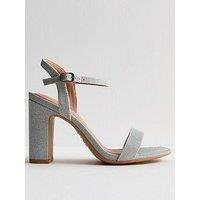 New Look Wide Fit Silver 2 Part Shimmer Block Heel Sandals