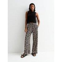 New Look Black Crinkle Stretch Abstract Print Trousers