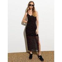 New Look Black Cherry-Print Mesh Strappy Midi Dress