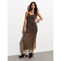 New Look Brown Leopard Print Mesh Strappy Midi Dress