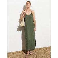 New Look Khaki Strappy Linen-Blend Slit Midi Dress