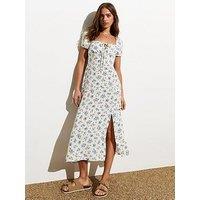 New Look White Floral Milkmaid Short Sleeve Midi Dress