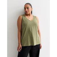 New Look Curves Khaki Cross Back Long Vest