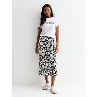 New Look Black Bias Floral Print Midi Skirt