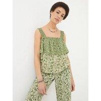 Fatface Santos Damask Floral Tiered Frill Cami - Green