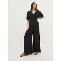 Fatface Selene Tie Back Contrast Beach Jumpsuit - Black