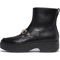 Fitflop F-Luma Chunky-Snaffle Leather Demi Wedge Ankle Boots - Black