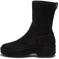 Fitflop F-Luma Stretch Suede Demi-Wedge Mid-Calf Boots - All Black