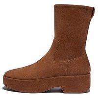 Fitflop F-Luma Stretch Suede Demi-Wedge Mid-Calf Boots - Rich Brown