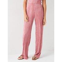 V By Very Plisse Wide Leg Trouser - Pink