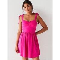 V By Very Tie Shoulder Jersey Skater Dress - Pink