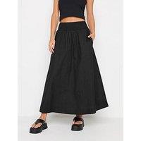 Pixiegirl Petite Black Poplin Shirred Maxi Skirt