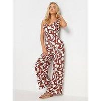 Pixiegirl Petite Red Swirl Wide Leg Jumpsuit