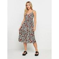Pixiegirl Petite Floral Stencil Midi Rib Dress - Orange