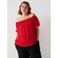 V By Very Curve Crinkle Bardot Top - Red