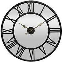 Hometime Retro Black Mirrored Roman Dial Wall Clock - 76Cm