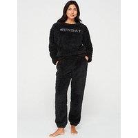 V By Very Borg Slogan Sweat And Jogger Lounge Set - Grey