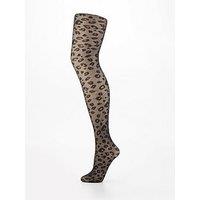 V By Very Leopard Print Sheer Tights - Black