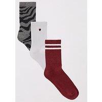 V By Very 3Pk Rib Ankle Socks