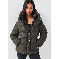 V By Very Padded Short Coat With Double Collar - Khaki