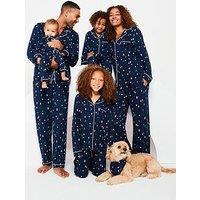 V By Very Womens Family Christmas Pj Printed Jersey Set - Navy