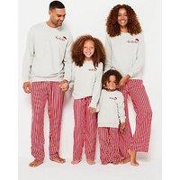 V By Very Womens Family Christmas Pj Sweat Top And Woven Stripe Bottoms - Grey/Red