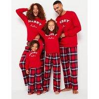 V By Very Womens Family Christmas Pj Sweat Slogan Top & Woven Check Bottoms - Red