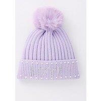 V By Very Girls Pearl Trim Love Pom Hat