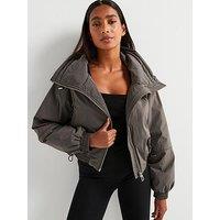 V By Very Short Padded Funnel Neck Coat - Grey