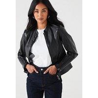 V By Very Faux Leather Fitted Jacket - Black